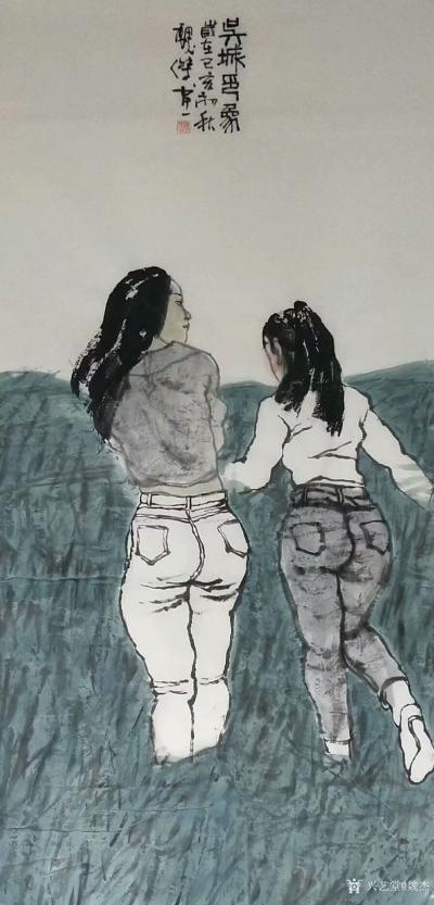 魏杰日记-国画人物画《吴城印象》《九嶺秋色》《雨后芭蕉图》乙亥年秋作品；尺寸四尺竖幅68X【图1】