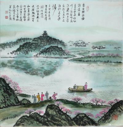 马曙光日记-国画：李白赠汪伦诗意图，尺寸四尺斗方68×68cm。
 曾去泾县桃游玩，返宁后【图1】