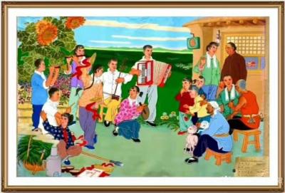 叶向阳日记-年画《送戏上门》，1965年在艺术学校毕业创作。曾参加河北省年画连环画观摩展。
【图1】