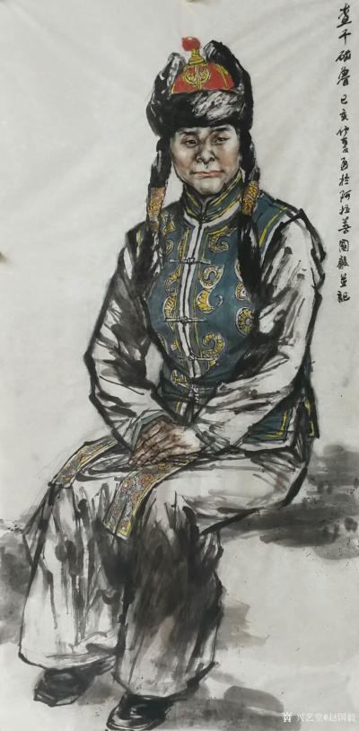 赵国毅日记-国画人物画《查干础鲁》《巴图》《阿拉善的青年人》《扣文》尺寸4尺竖幅68X138【图1】