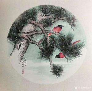 艺术品图片：艺术家徐建清国画作品名称《花鸟画-松间红影1》价格6000.00 元