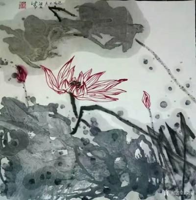 梁京日记-自然野逸写意荷花作品4幅请欣赏；
 乙亥年十月梁京写于明楚轩自然野逸工作室；写【图1】