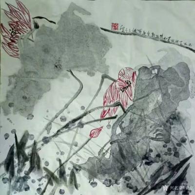 梁京日记-自然野逸写意荷花作品4幅请欣赏；
 乙亥年十月梁京写于明楚轩自然野逸工作室；写【图3】