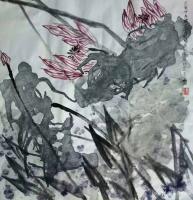 艺术家梁京日记:自然野逸写意荷花作品4幅请欣赏；
 乙亥年十月梁京写于明楚【图3】