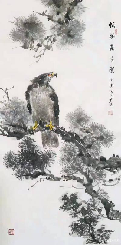袁峰日记-国画鹰系列《鸿业腾飞》《松柏高立图》《大展宏图》《高瞻远瞩》乙亥年作品，尺寸四尺【图2】