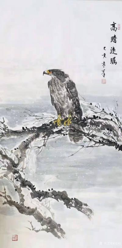 袁峰日记-国画鹰系列《鸿业腾飞》《松柏高立图》《大展宏图》《高瞻远瞩》乙亥年作品，尺寸四尺【图4】
