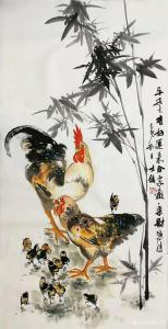艺术品图片：艺术家卢士杰国画作品名称《鸡-平安大吉》价格1800.00 元