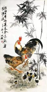 艺术品图片：艺术家卢士杰国画作品名称《鸡-平安大吉2》价格1800.00 元