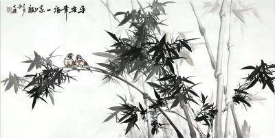 卢士杰日记-国画花鸟竹子系列作品《平安幸福一家亲》《竹报平安》尺寸四尺横幅68X138cm,【图1】