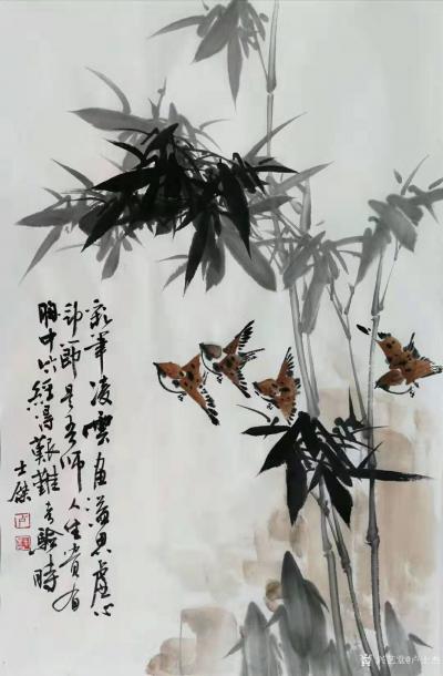 卢士杰日记-国画花鸟竹子系列作品《平安幸福一家亲》《竹报平安》尺寸四尺横幅68X138cm,【图6】