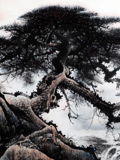 罗树辉日记-国画山水松树作品《山静松声远，秋清泉气香》；尺寸六尺整纸180x98cm；乙亥之【图4】