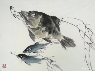 李伟强日记-国画鱼之《桂花鱼》临摹民国花鸟画家张书旂的册页鱼图；
 日前，堂上一节课，示范【图1】