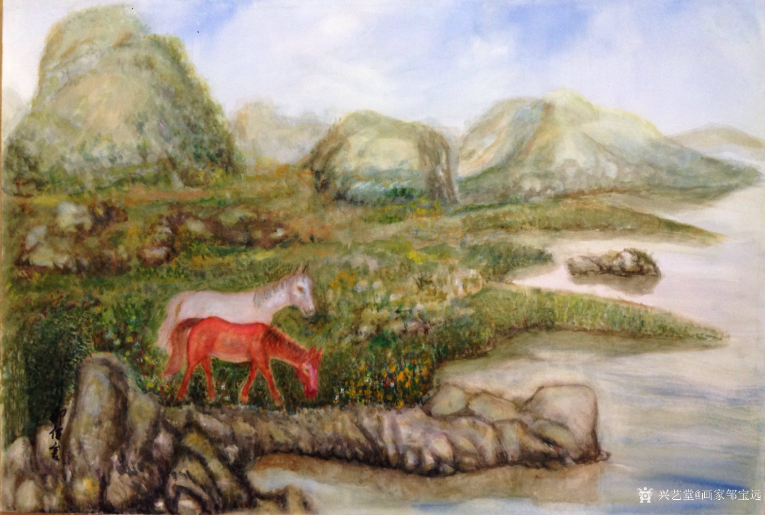 画家邹宝远油画作品《伴》