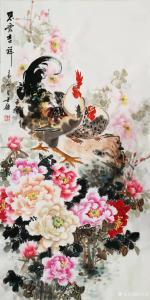 艺术品图片：艺术家卢士杰国画作品名称《鸡-思爱吉祥》价格1800.00 元