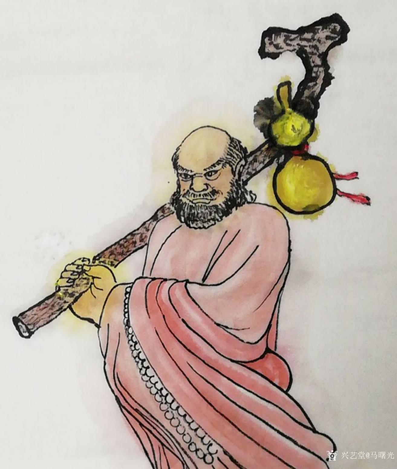 马曙光国画作品《达摩祖师  一苇渡江》