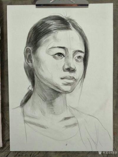 覃莽日记-我的素描人物头像画法步骤,以两幅今日教学示范作品为例；
  画好后要不断的观察【图2】