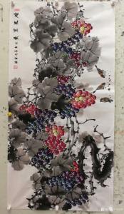 艺术品图片：艺术家韩宗华国画作品名称《葡萄麻雀～硕果累累横》价格4000.00 元