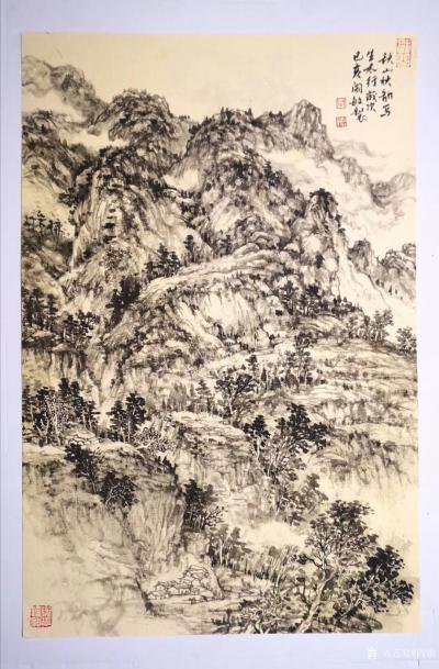 阎敏日记-国画山水写生作品《秋山秋韵写生太行》秋霜薄雾美太行；乙亥年仲秋阎敏太行山区写生作【图1】