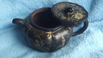 荆古轩收藏-旧藏民国名家吴汉文描金人物紫砂壶、【图1】