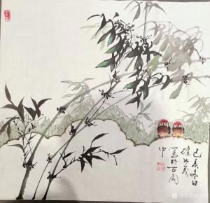 艺术品图片：艺术家徐如茂国画作品名称《花鸟-竹下双栖图》价格800.00 元