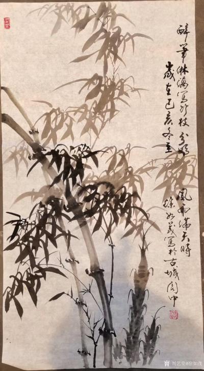 徐如茂日记-国画竹子《醉笔淋漓写竹枝，分明风雨满天时。》乙亥年冬至创作于古城阆中；作品尺寸4【图2】