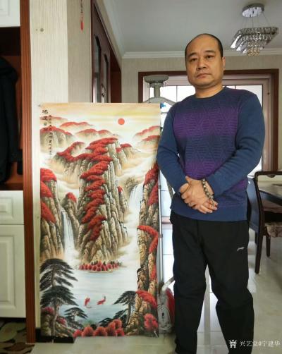 宁建华日记-彩墨山水画《雾山春晓》《福寿祥和》《鸿运当头》《福地安居图》，作品尺寸四尺竖幅1【图6】