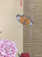 艺术家汪林日记:国画工笔花鸟画《赏花观蝶》，尺寸68x45cm，乙亥年冬月新【图2】