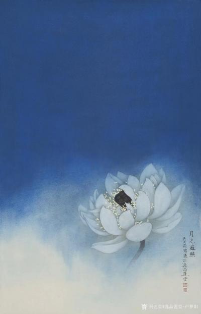 逸品莲堂-卢梦阳收藏-吴文莉老师彩墨莲花《月光遍照》，双手合十，浅吟佛语，不唯许愿，只许感应千年！请欣【图1】