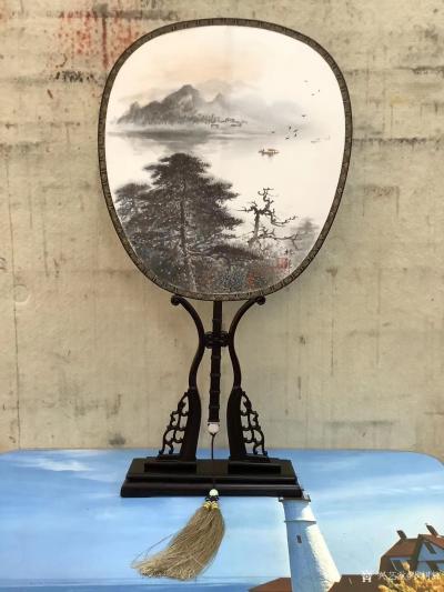 罗树辉收藏-高级绢材团扇国画山水苍松云立，（山水画小品团扇正反两面效果图），请欣赏。【图6】