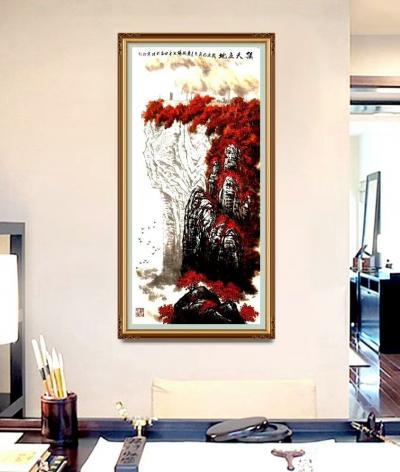 叶向阳日记-国画山水画《顶天立地》，尺寸四尺竖幅68X138CM,叶向阳乙亥年冬月国画山水画【图2】