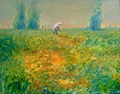 无极收藏-周海波油画 午后劳作 50x40cm 布面油画
作品歌颂辛劳的人们劳动中的美；【图1】