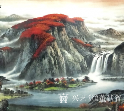 董献省日记-鸿运当头国画是一幅充满吉祥好运和喜庆山水画，此幅《鸿运当头》把壮丽江河、雄浑瀑布【图3】