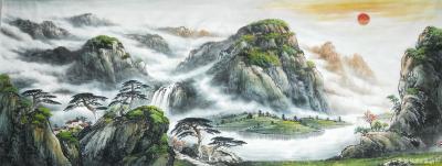 董献省日记-木秀群山春意浓，桃花点点衬青葱。
亭前听瀑观鸿远，壮美神州映彩虹。【图1】