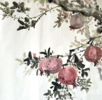 艺术家董献省日记:国画花鸟画《山石榴》：
似火山榴映小山，繁中能薄艳中闲。一【图1】