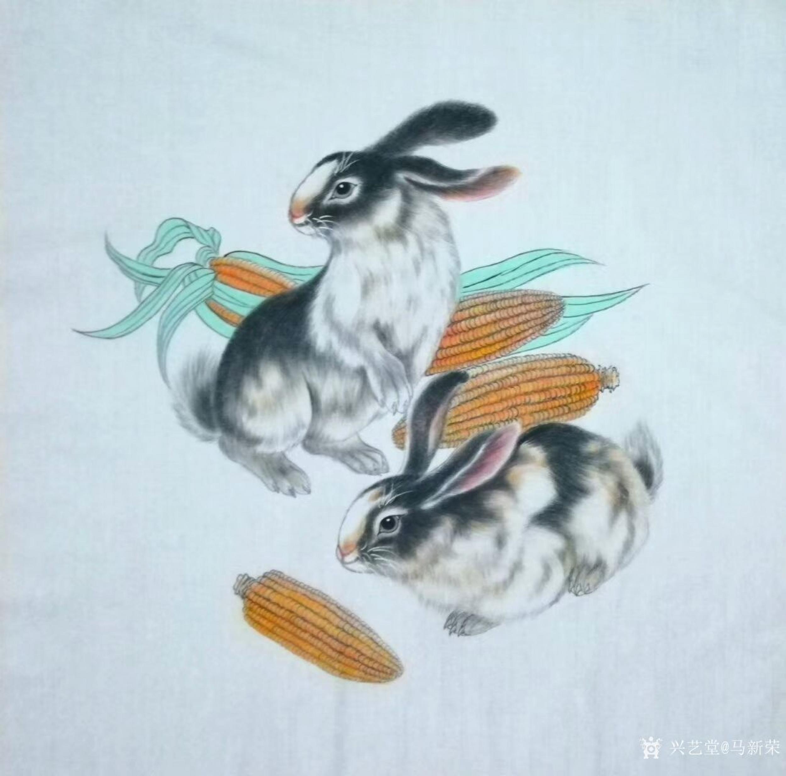 马新荣日志-国画工笔动物画作品宠物狗《旺财图》国画工笔动物画作品