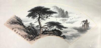 罗树辉日记-国画松树扇面作品《金龙探爪》《黄山人字瀑》《迎客松》;
继续宅在家里，继续画扇【图5】