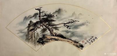 罗树辉日记-国画松树扇面作品《金龙探爪》《黄山人字瀑》《迎客松》;
继续宅在家里，继续画扇【图6】