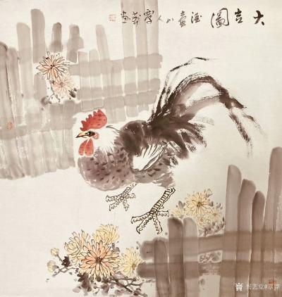 覃莽日记-国画花鸟画公鸡系列作品《雄风》《大吉图》等4幅，作品尺寸68X68厘米;
覃莽【图4】