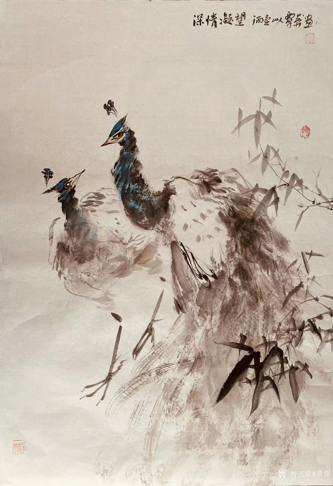 覃莽国画作品《孔雀》