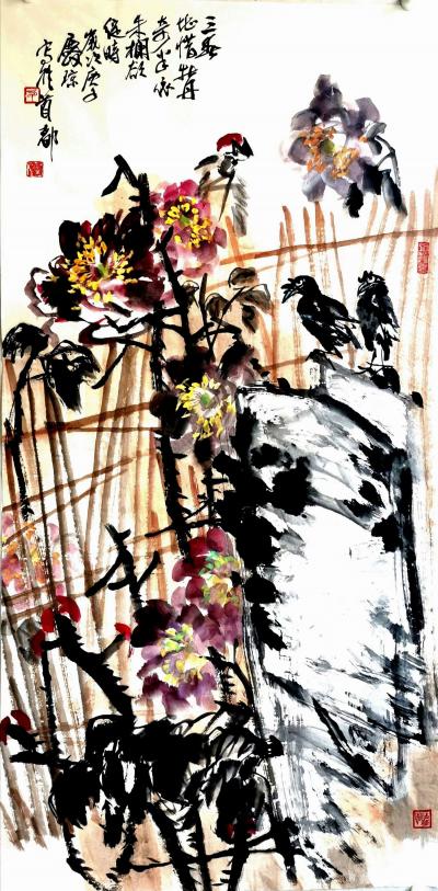 甘庆琼日记-国画花鸟画庚子年春新作品：
《三月堪惜牡丹奇，半依朱栏欲绽时。》
《天风摇曵【图1】