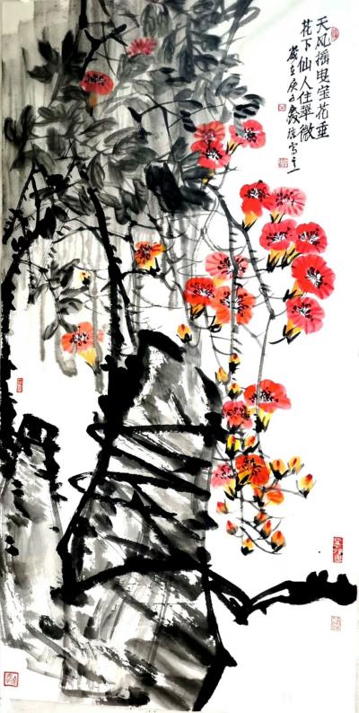 甘庆琼日记-国画花鸟画庚子年春新作品：
《三月堪惜牡丹奇，半依朱栏欲绽时。》
《天风摇曵【图2】