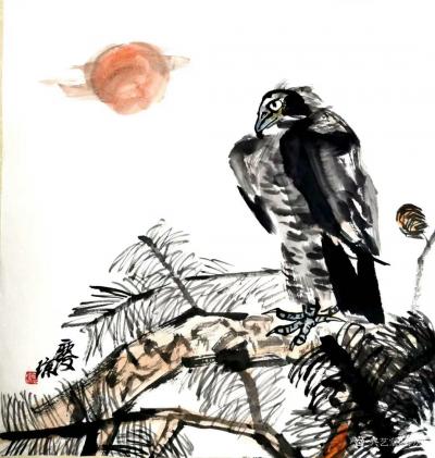 甘庆琼日记-国画动物画鹰系列作品：《守候》《苍鹰》《苍鹰磐石》《黄土地养育黄皮肤》；
国画【图2】