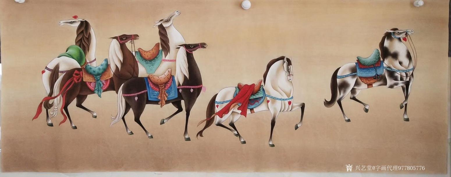 字画代理威977805476国画作品《精品工笔宫廷马》
