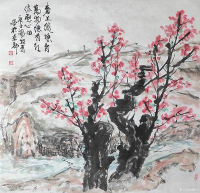 杨牧青日记-名称：国画
规格：68cmx68cm/4平尺
款识：春上陇塬育万物，总有红绿【图2】