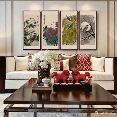 石广生日记-半夜又画了国画花鸟画四条屏。根据画面内容，每幅写一句诗，四幅四句，合成一首七绝：【图5】