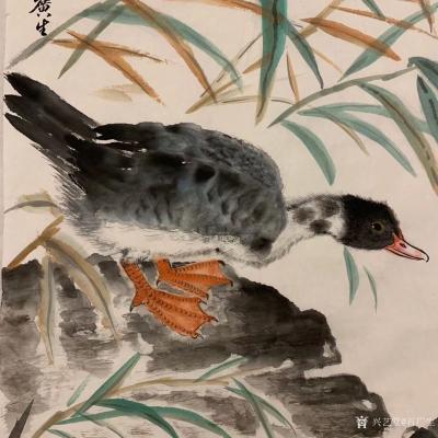 石广生日记-国画花鸟画《春江水暖》取苏轼“春江水暖鸭先知”诗意而创作；
  农历春分画点带【图1】