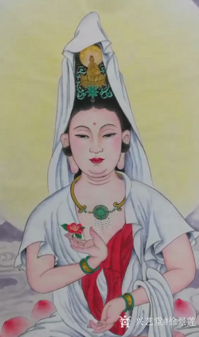 徐景莲日记-严格遵守一级响应，认真耐心防护疫情，今天敬画《观音坐莲》图。望早日春暖花开、吉祥【图1】