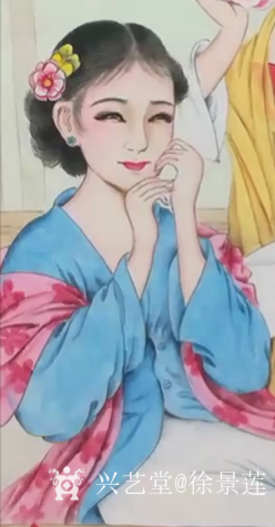 徐景莲日记-新作品国画工笔人物画《闺蜜》，是按照收藏家买主的要求画的。
  她说:“因疫情【图2】