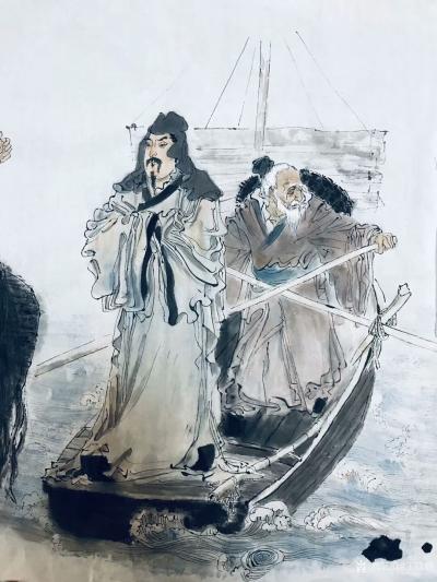 王晓鹏日记-国画水墨人物画取李白“黄鹤楼送孟浩然之广陵”诗意而创作；
  诗文：故人西辞黄【图3】