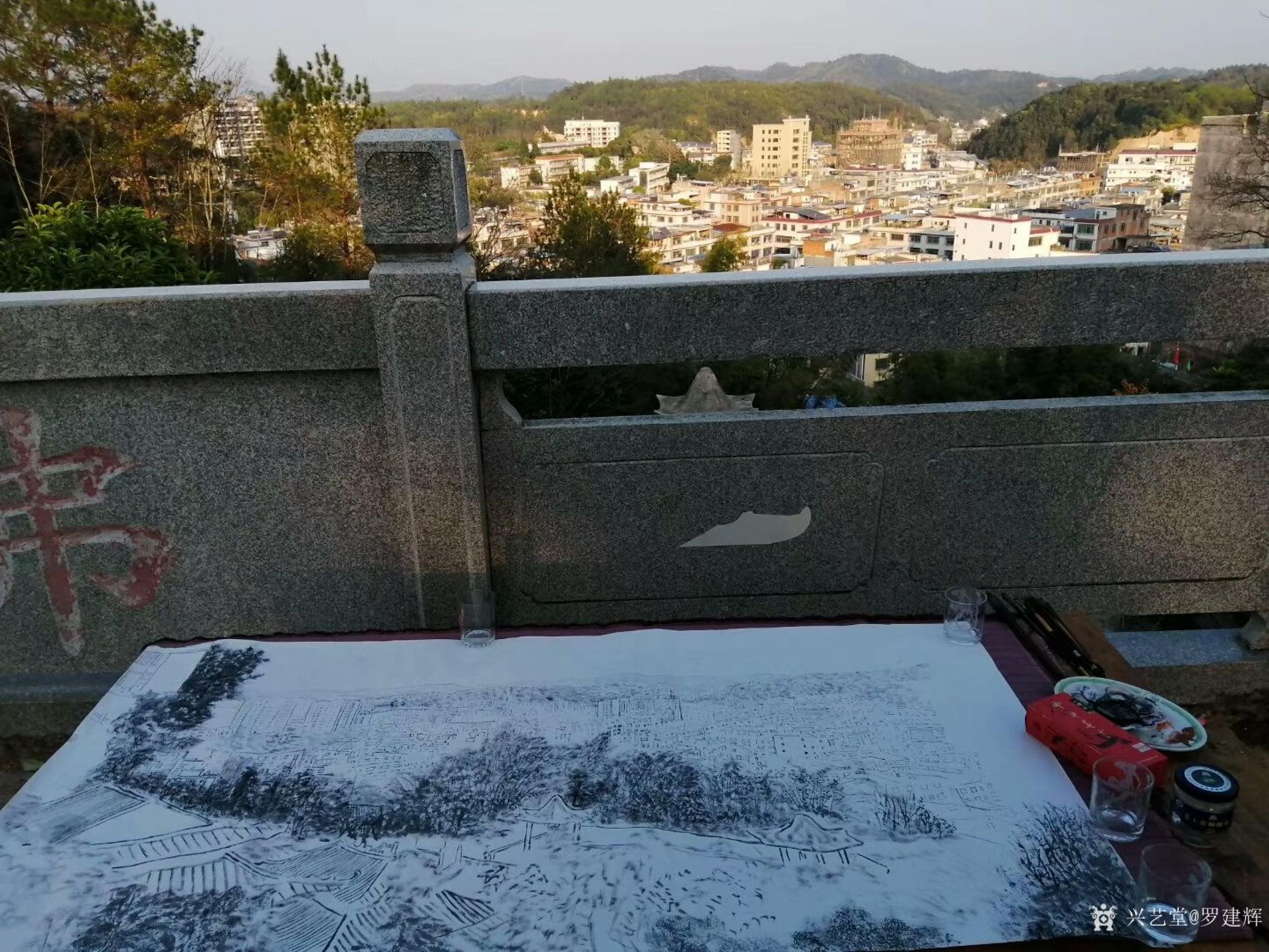 罗建辉日志-国画山水建筑红色革命老区《兴宁大坪镇新貌》,罗建辉故乡